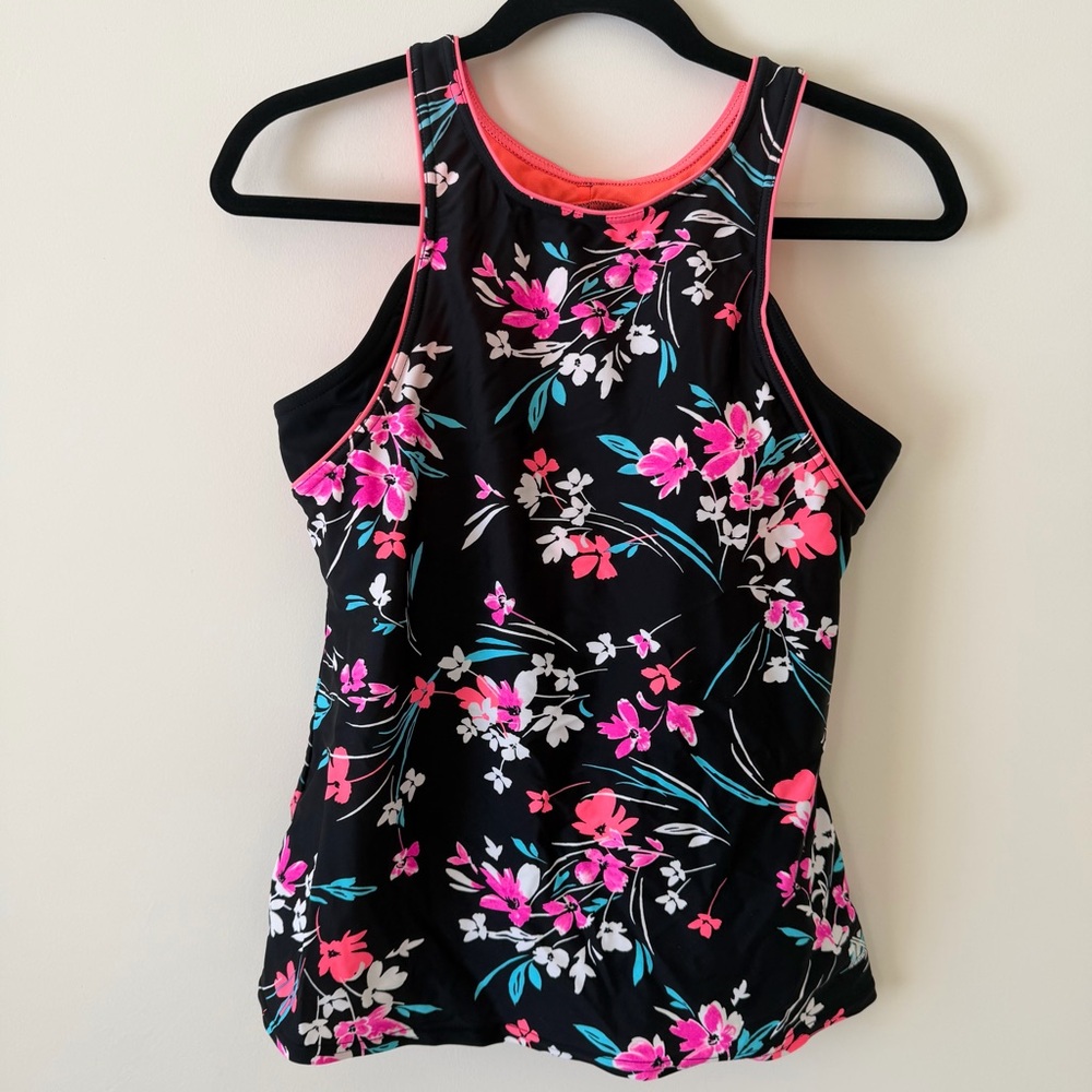 ZeroXposur Black and Pink Floral Swimwear Size L